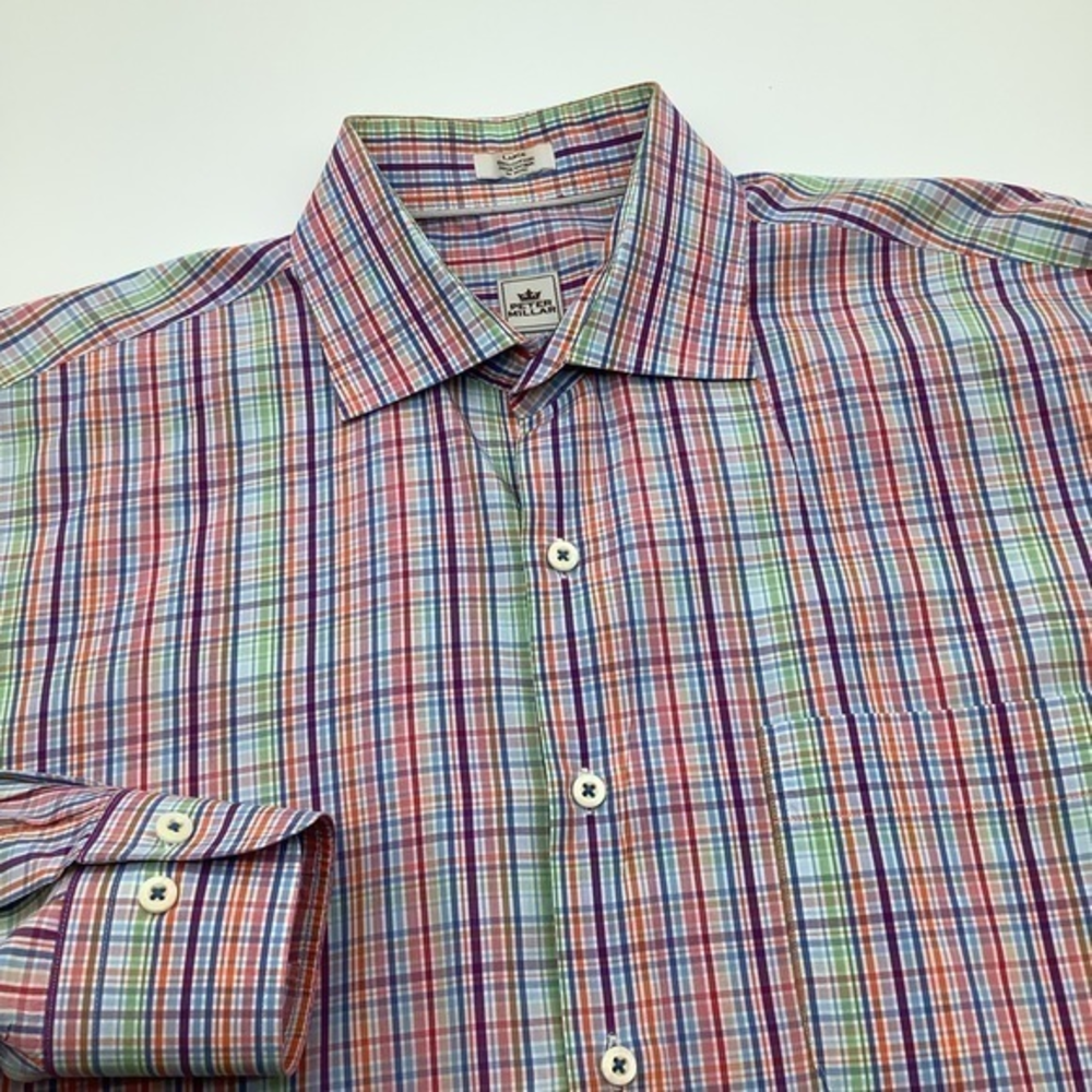 Peter Millar Mens Long Sleeve Button Up Seaside Finish Multicolored Shirt Large